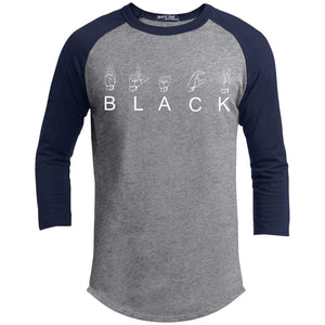 B L A C K - American Sign Language (ASL) | 3/4 Sleeve Raglan Tee-Apparel-Swagtastic Gear