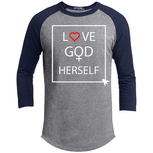 Love God Herself | 3/4 Sleeve Raglan Tee-Apparel-Swagtastic Gear