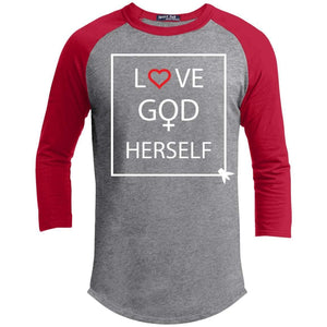 Love God Herself | 3/4 Sleeve Raglan Tee-Apparel-Swagtastic Gear