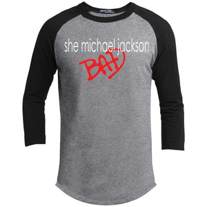 She Michael Jackson Bad | ?? Sleeve Raglan Tee-T-Shirts-Swagtastic Gear