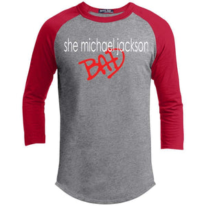 She Michael Jackson Bad | ?? Sleeve Raglan Tee-T-Shirts-Swagtastic Gear